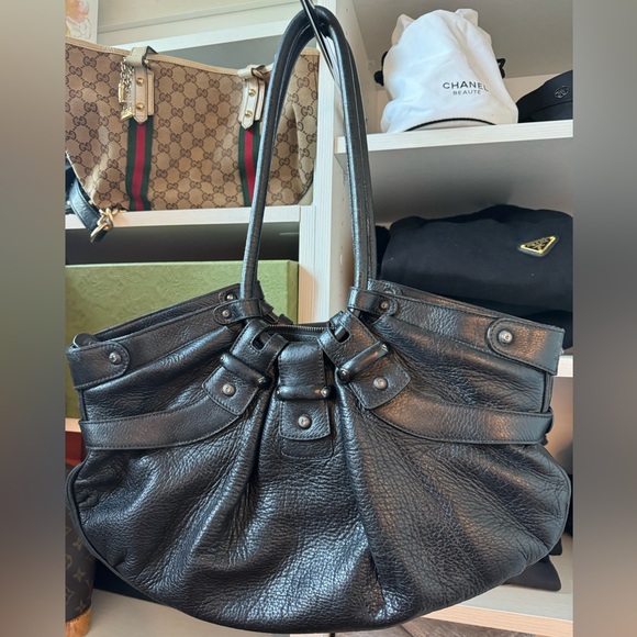 Authentic SALVATORE FERRAGAMO Moss pebbled leather Marisa Gancini black Bag - Picture 3 of 5